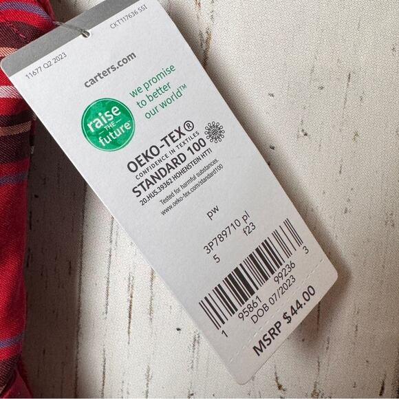 Carter's Girl's Holiday Print Short Sleeve Tie Belt Button Back Dress Sz 5  5 A - Picture 3 of 13